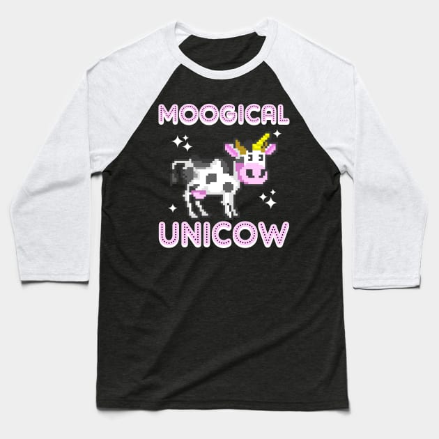 8-Bit Moogical Unicow Cute Magical Unicorn Cow Baseball T-Shirt by theperfectpresents